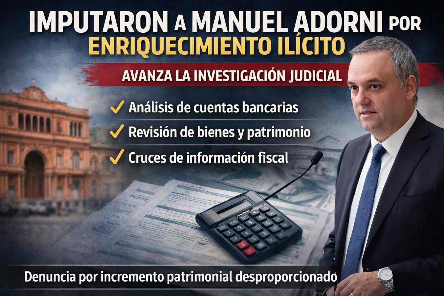 Imputaron a Manuel Adorni por presunto enriquecimiento ilícito