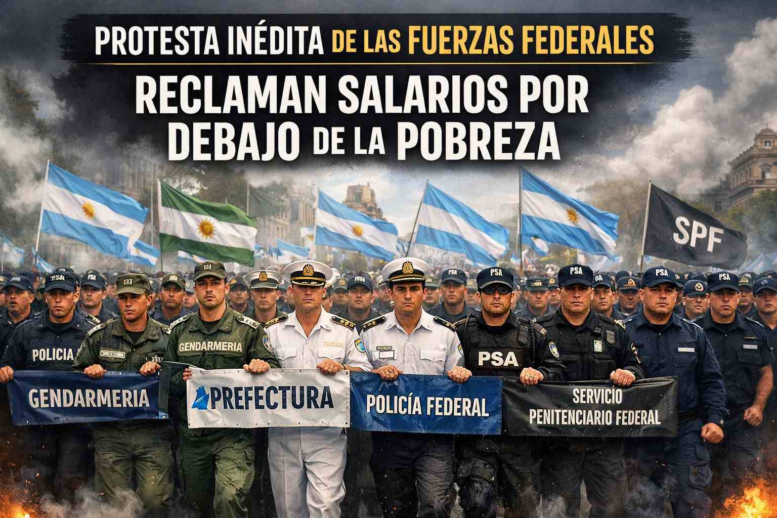 Protesta inédita de las fuerzas federales: reclaman salarios por debajo de la pobreza