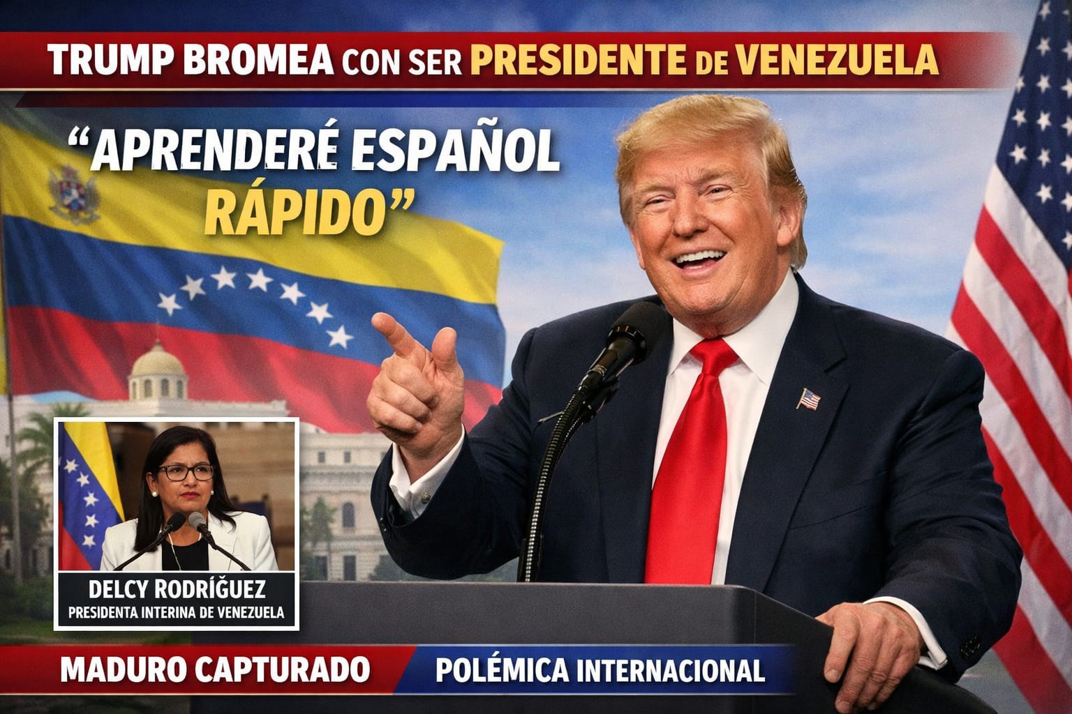 Trump bromea con ser presidente de Venezuela: “Aprenderé español rápido”