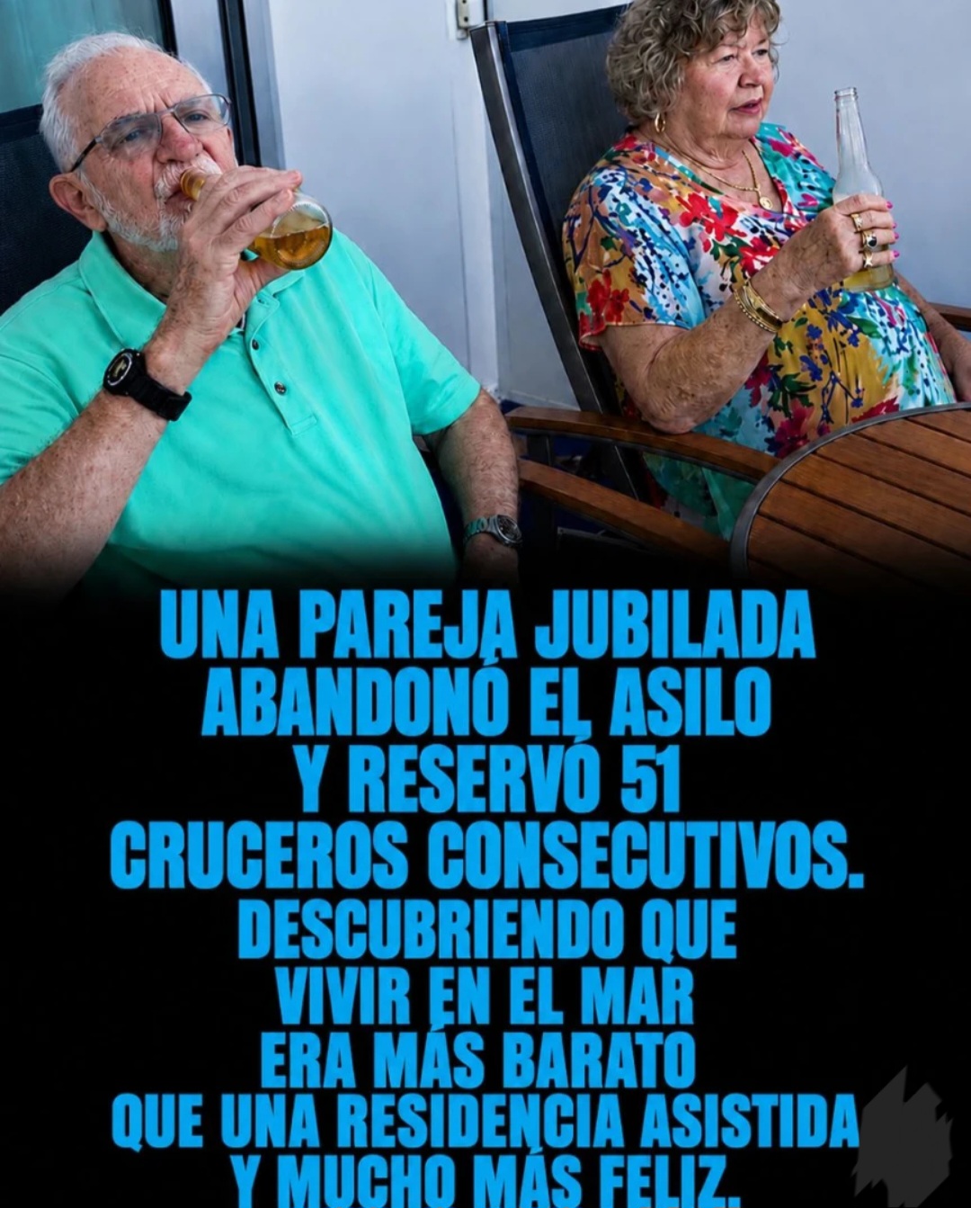 UNA PAREJA DE JUBILADOS DEJÓ EL ASILO Y VIVE EN CRUCEROS
